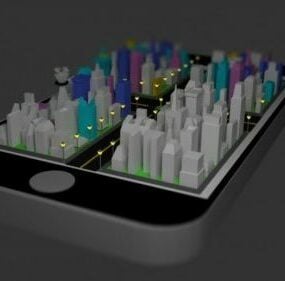 المدينة Lowpoly المباني على الهاتف نموذج 3D