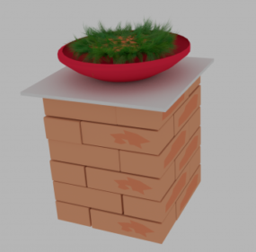 Marble Brick With Potted Plant 3d model