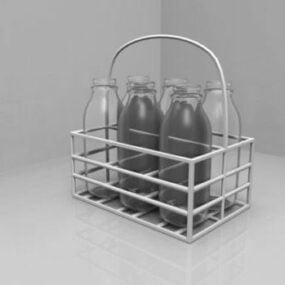 Milk Bottles In Basket 3d model