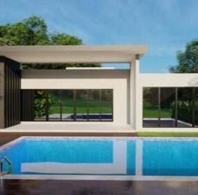 Minimalistisk hus med svømmebasseng 3d-modell