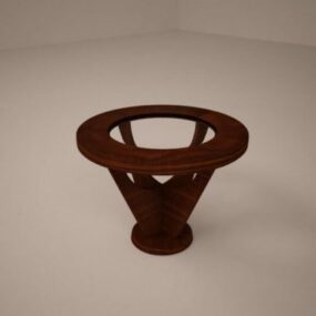 طاولة مستديرة بإطار خشبي نموذج ثلاثي الأبعاد