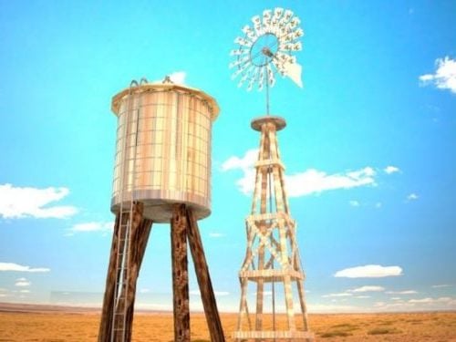 Windmill With Water Tank Western Scene