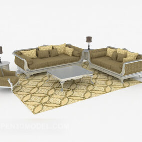 欧式棕色家用沙发套装3d模型