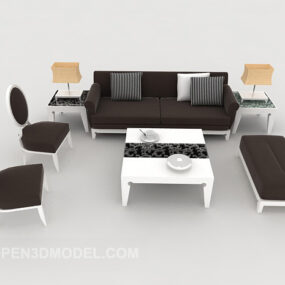 Modern Minimalist Dark Brown Sofa Set 3d model