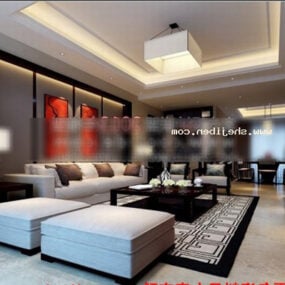 Living Room White Tone Design 3d model