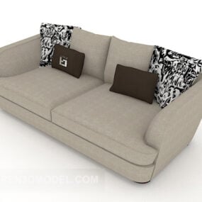 Sofa Ganda Abu-abu Dengan Bantal model 3d