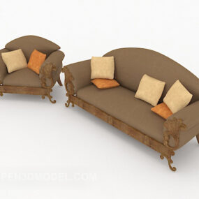 European Brown Fabric Sofa Stool 3d model