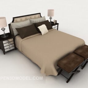 Modelo 3D de cama simples em casa marrom