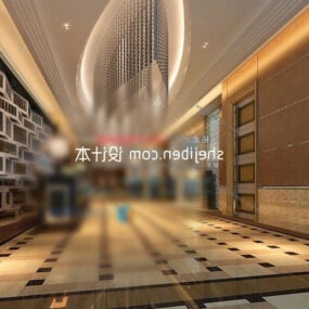 Wystrój lobby hotelowego w ciepłych kolorach Model 3D