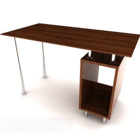 طاولة كمبيوتر خشبية بتصميم بسيط نموذج ثلاثي الأبعاد