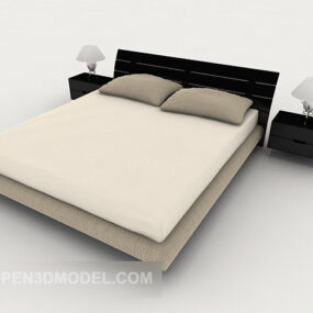 Modern Beige Home Double Bed 3d model
