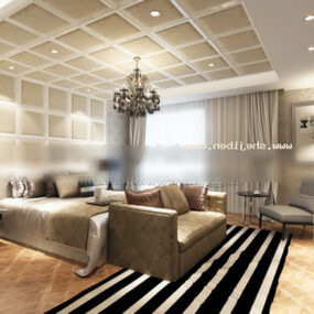 Modern Bedroom With Modern Cartpet Interior 3d model