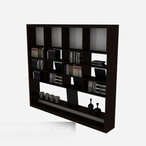 साधारण गहरे रंग की लकड़ी की किताबों की अलमारी 3डी मॉडल