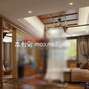 Interior del dormitorio del sudeste asiático modelo 3d