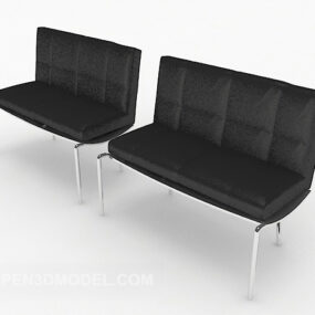 Простий розрахований на багато користувачів диван, чорна шкіряна 3d модель
