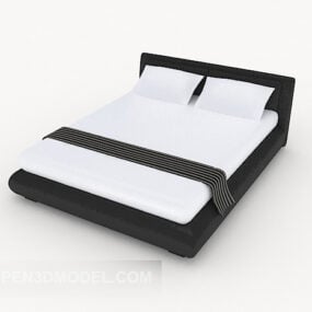 แบบจำลอง 3 มิติการออกแบบเตียงคู่ขาวดำเรียบง่าย