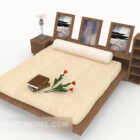 Drewniane podwójne łóżko z obrazem