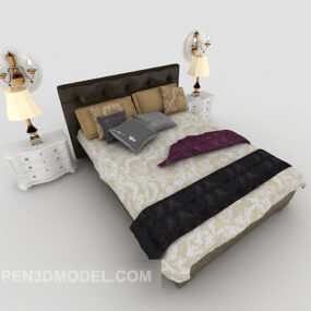 Decoración europea, muebles de cama doble para el hogar, modelo 3d