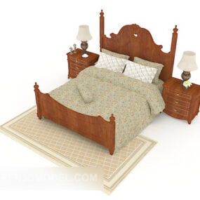 سرير مزدوج بسيط من الخشب الصلب الأوروبي V1 نموذج ثلاثي الأبعاد