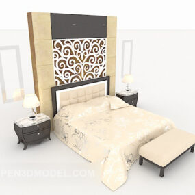 Moderndouble Bed With Decor Wall 3d model