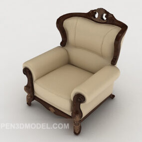 European Single Sofa Wooden Leather 3d model