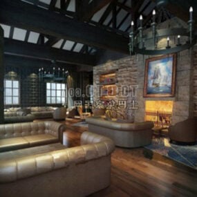 Living Room Stone Wall Decor Interior 3d model