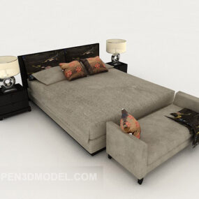 3д модель китайской домашней кровати из коричневой ткани
