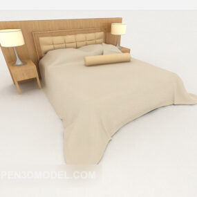 3д модель Простая двуспальная кровать в бежевых тонах