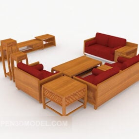 Canapé combiné chinois en bois massif modèle 3D