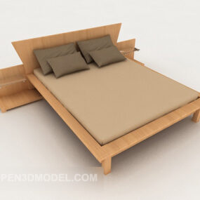 Homedouble Bed Brown Wooden 3d model
