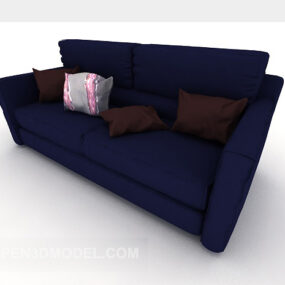 Modelo 3D de sofá duplo de couro azul moderno