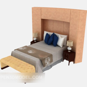 Home Simple Double Bed With Wall Decor 3d model