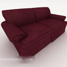 Simple Double Sofa Dark Red 3d model