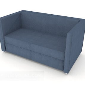 Blue Leather Simple Double Sofa 3d model