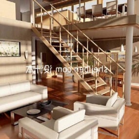 3д модель дуплексной квартиры с дизайном лестницы