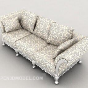 Three-person Sofa Beige Leather 3d model
