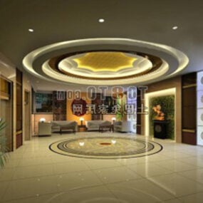 Model 3d Interior Mewah Hotel Kanthi Langit-langit Bunder