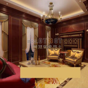 European Living Room Dark Wood Interior 3d model