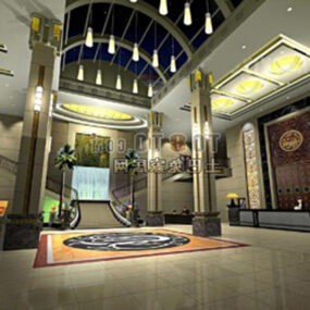 Hotel Interior Hall With Ceiling Decoration 3d model