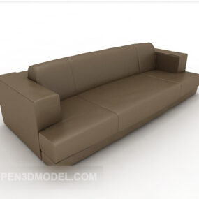 Brown Leather Three-person Sofa 3d model