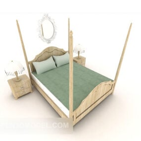 Simple Double Bed Wooden 3d model