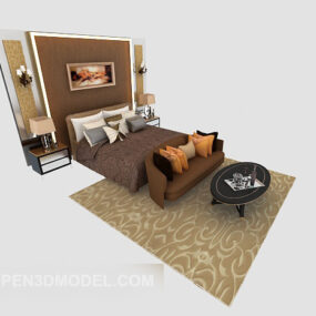 Common Brown Home Double Bed 3d model