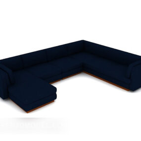 Dunkelblaues Mehrsitzer-Sofa aus Stoff, 3D-Modell