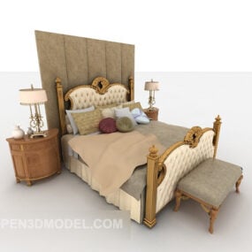 Vintage European Home Luxury Double Bed 3d model