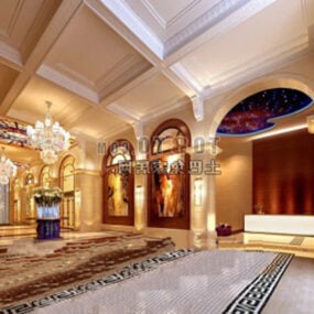 Modelo 3d interior de decoração de espaço de luxo no lobby do hotel