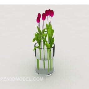 Glass Flower Potted Decoration Plant 3d model