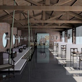 هتل رستوران سقف چوبی داخلی مدل سه بعدی