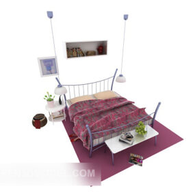 Simple Home Iron Double Bed 3d model