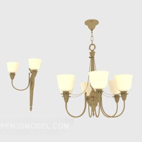 Modelo 3D de lustre doméstico simples estilo ouro