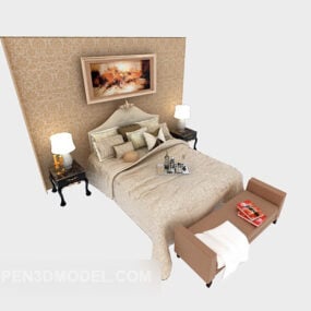 Home Simple Double Bed With Decor Wall 3d model